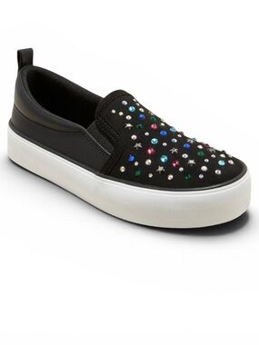 Art Class Girls’ Black Slip-On Sneaker with Multicolor Gem Embellishments Sz 1